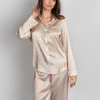 ecru golden starts print silk long sleeve pyjama top