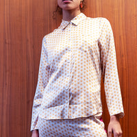 ecru golden starts print silk long sleeve pyjama top