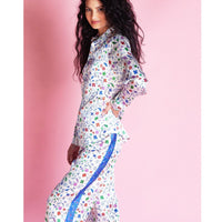 Jessica Russell Flint Printed Silk pj top in white colour