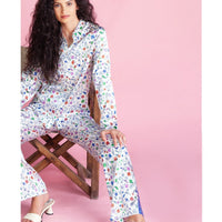 Jessica Russell Flint Printed Silk pj top in white colour