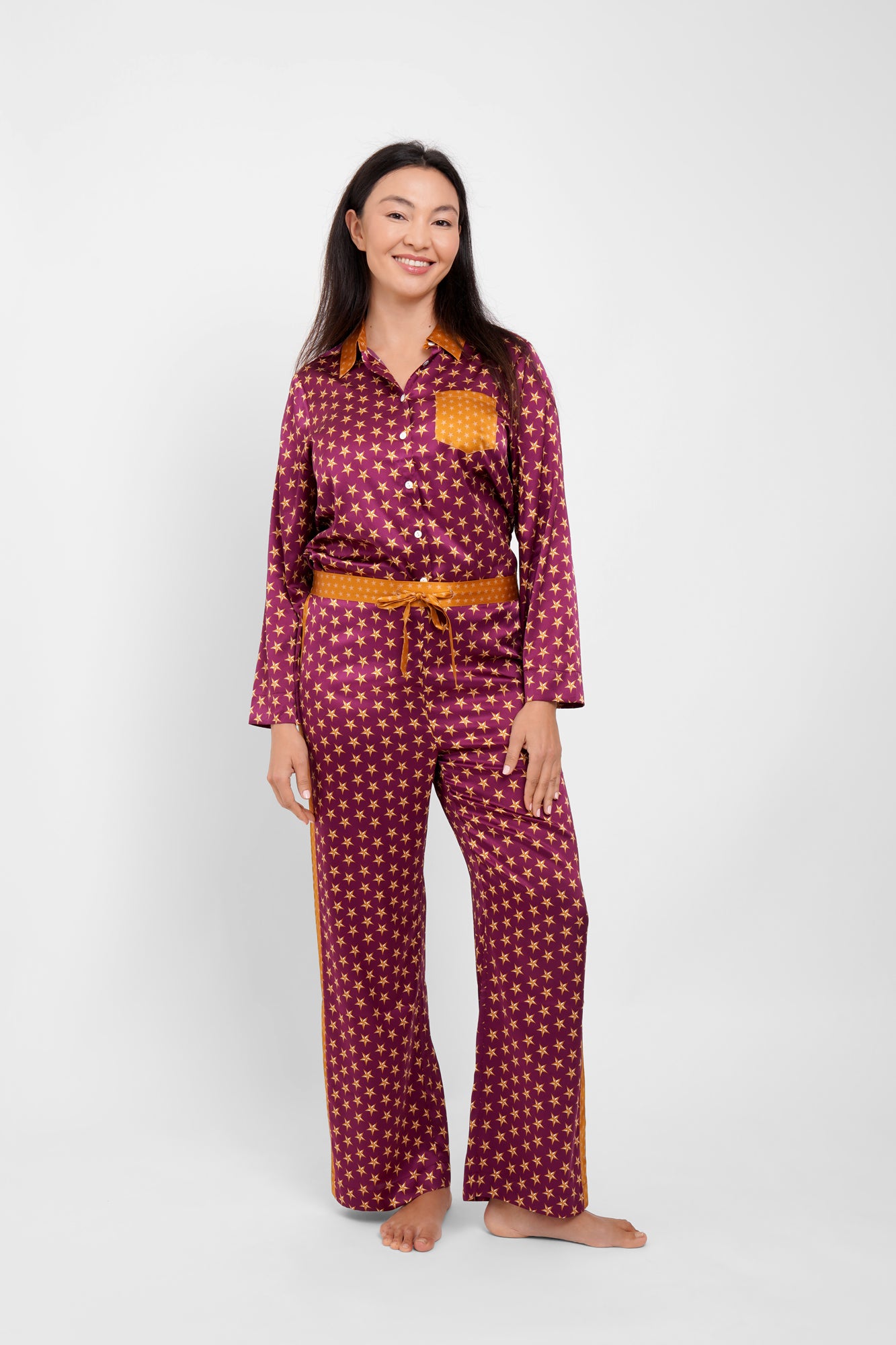 Long Sleeve PJ Top "Burgundy Stars"
