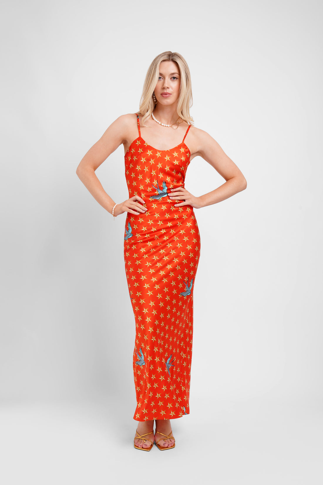 Maxi Slip Dress / "The Red Stars"