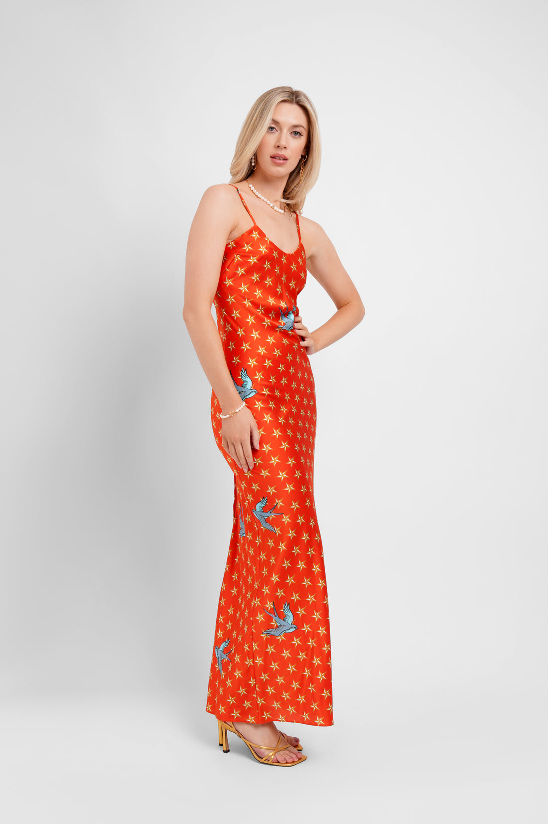 Maxi Slip Dress / "The Red Stars"