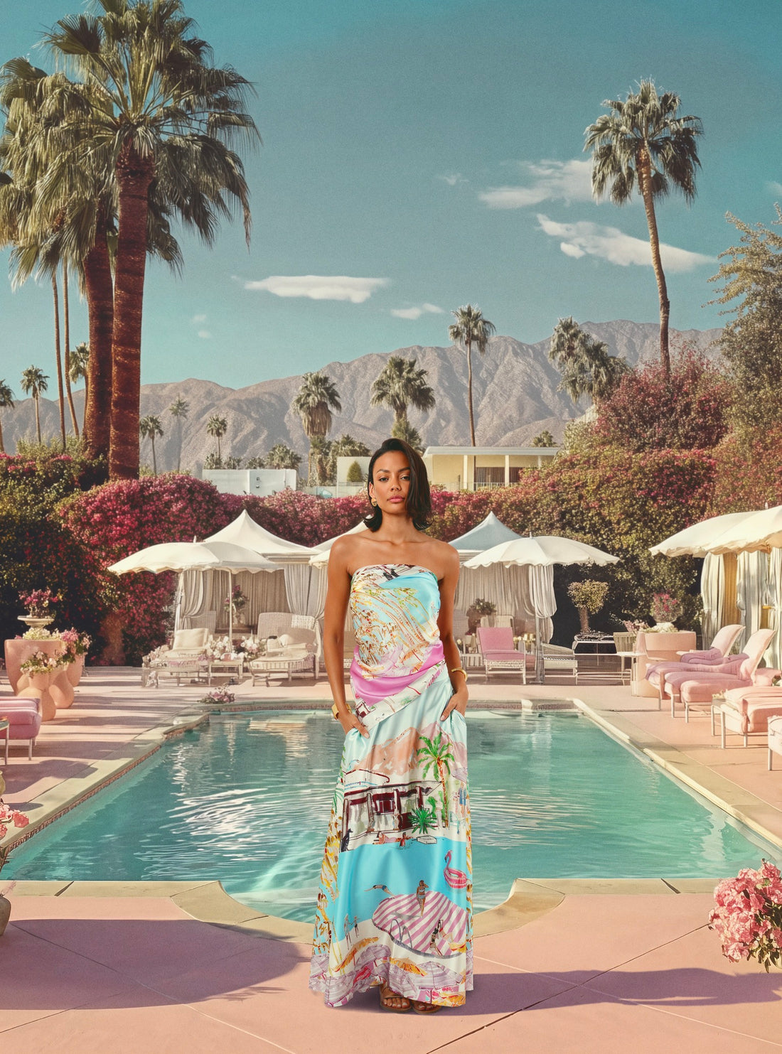 Oblong Pareo Scarf / "Pink Flamingo Club"