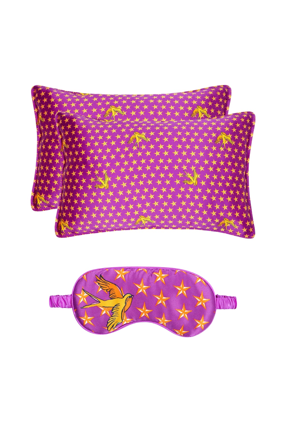 Silk Sleep Set Double "Lucy & Golden Swallows"