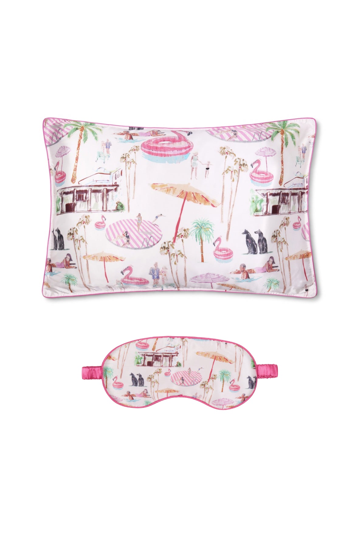 Silk Sleep Set Single "Pink Flamingo Club"