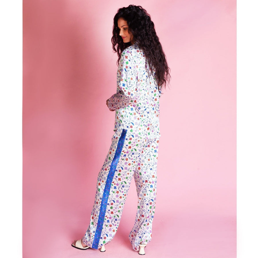 Jessica Russell Flint Printed Silk pj top in white colour 