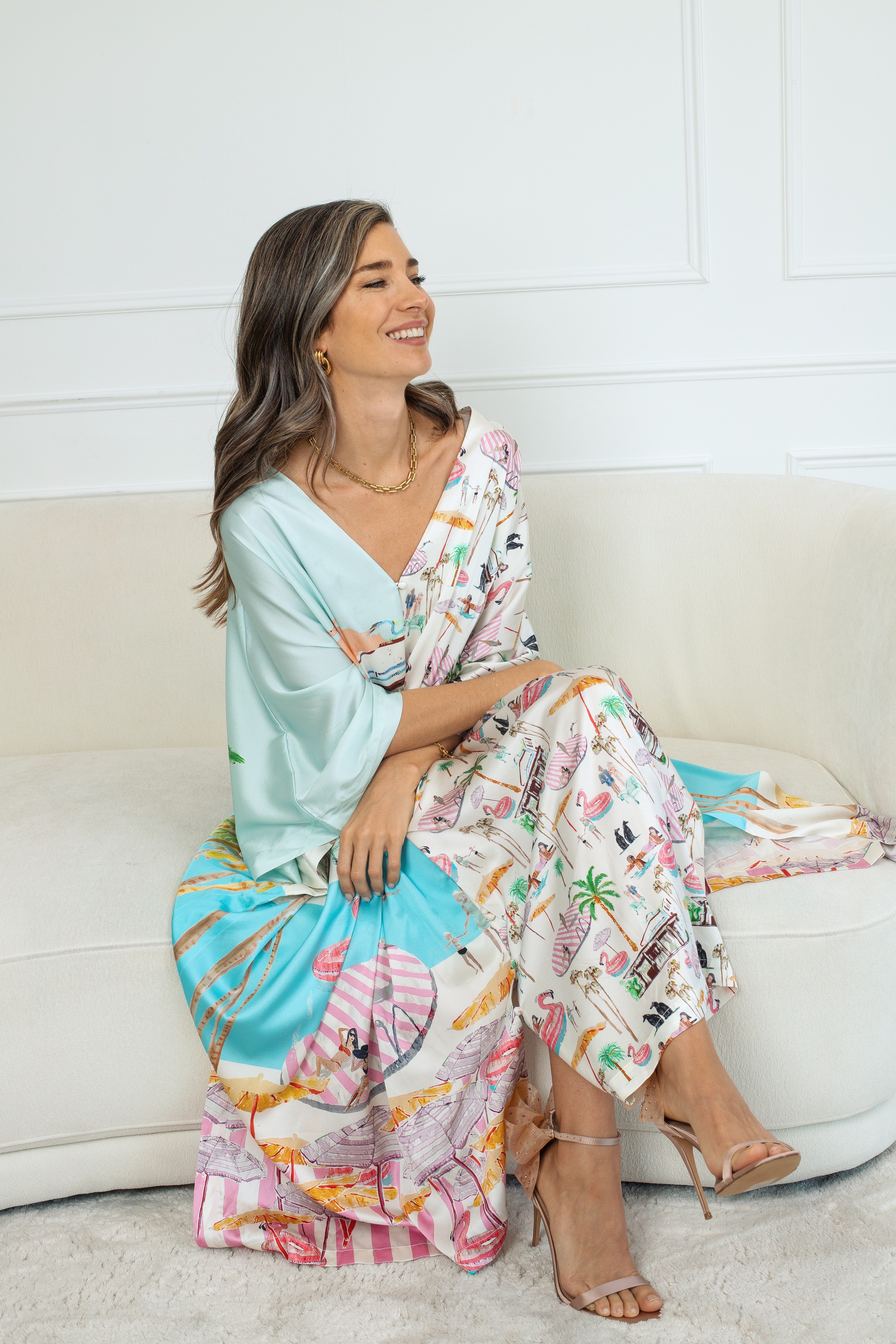 Maxi Kaftan Dress "Pink Flamingo Club"