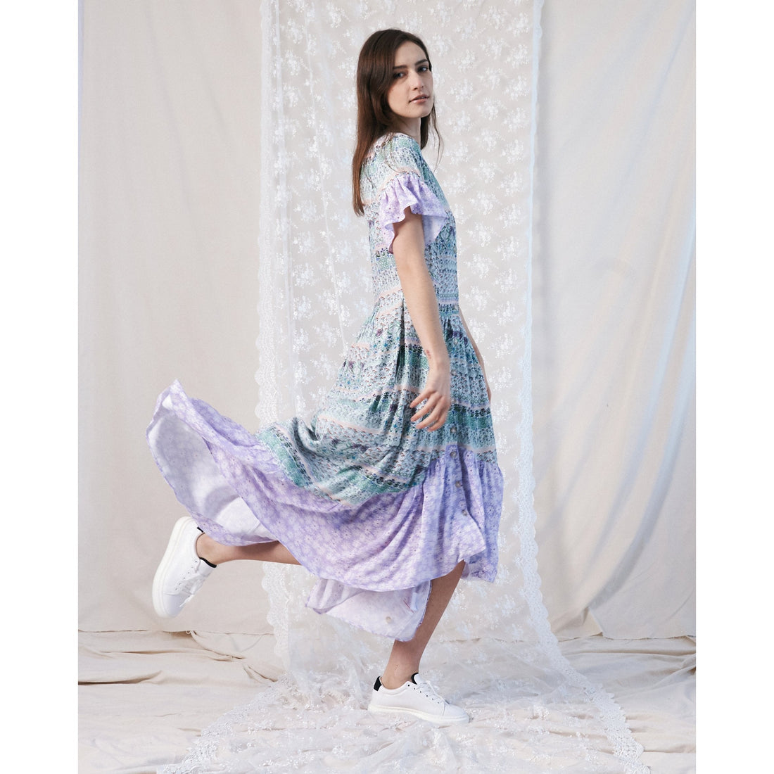 Midi Frill Dress / "Wilde Border"-JRF