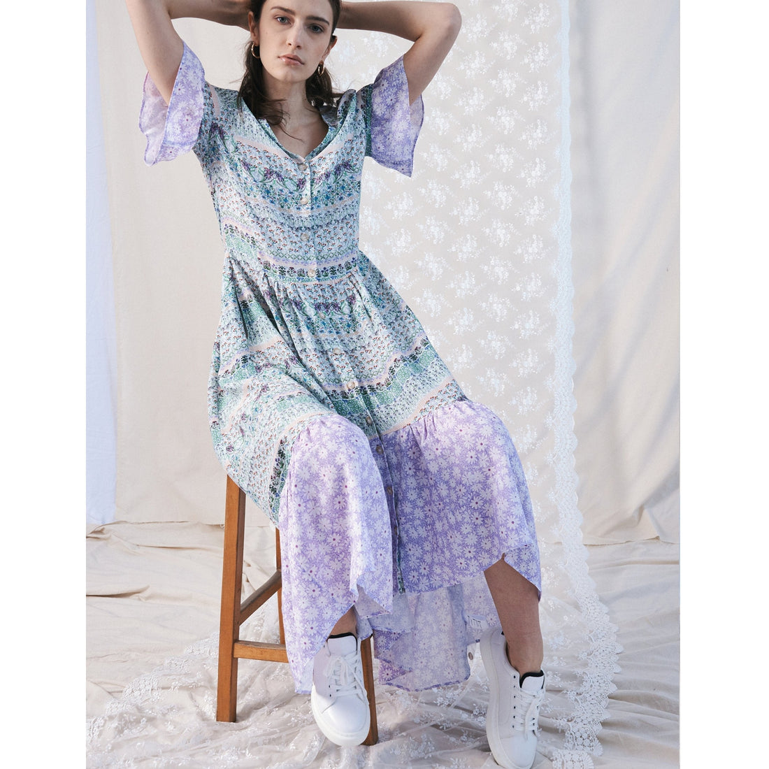 Midi Frill Dress / "Wilde Border"-JRF