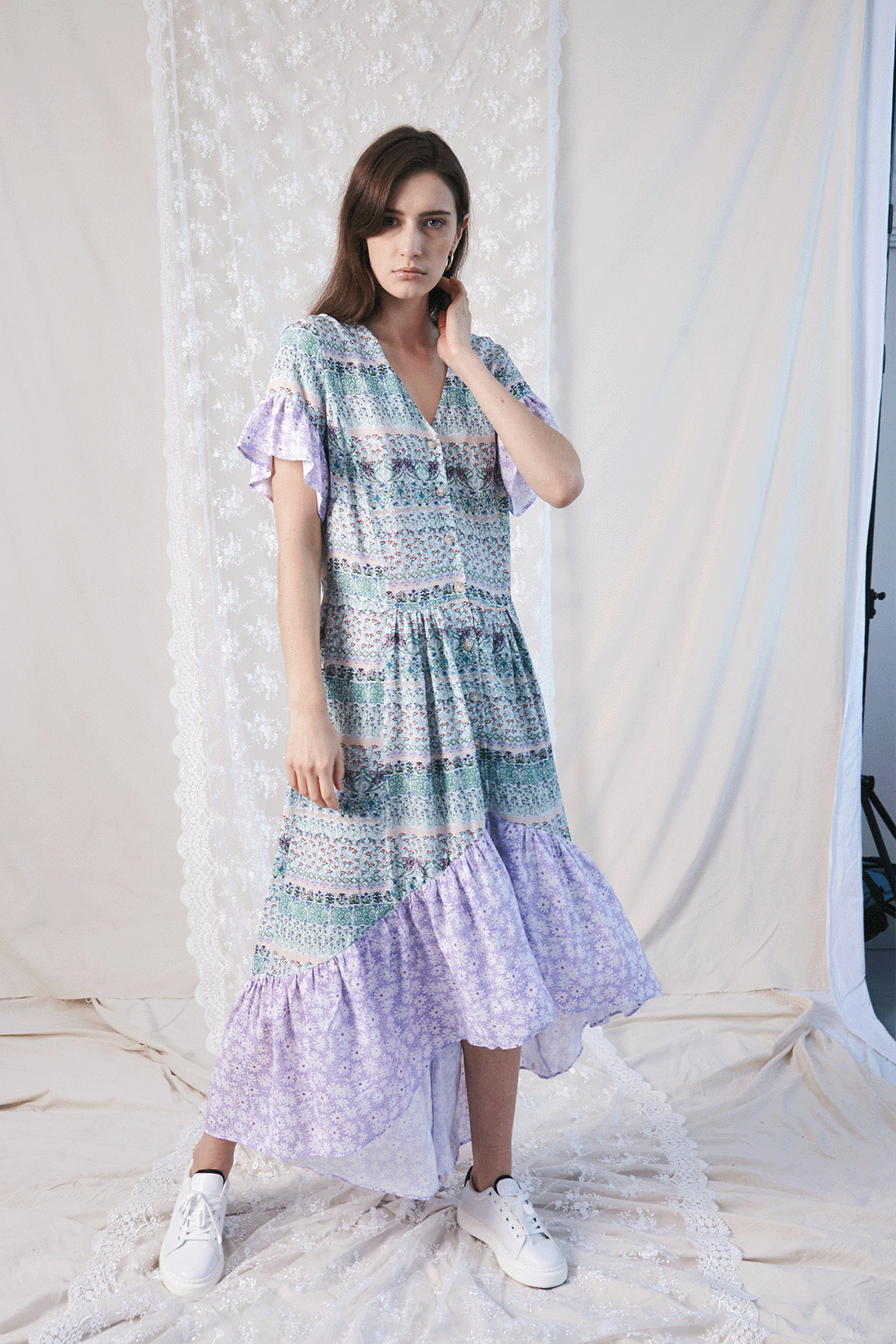 Midi Frill Dress / "Wilde Border"-JRF