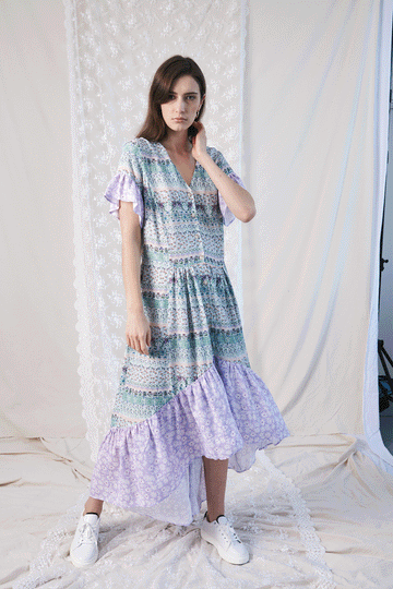 Midi Frill Dress / "Wilde Border"-JRF
